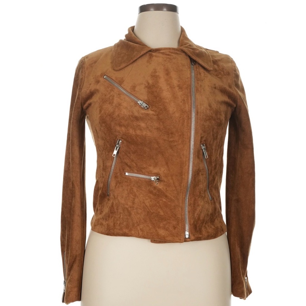Lulu's Brown Suede Moto Jacket with Asymmetric Zip